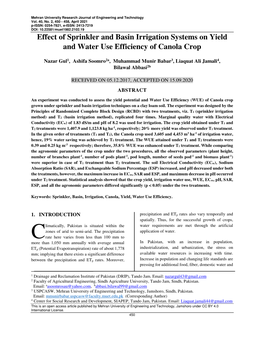 Effect of Sprinkler and Basin Irrigation Systems on Yield and Water Use Efficiency of Canola Crop