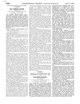 CONGRESSIONAL RECORD— Extensions of Remarks E494 HON. CHARLES B. RANGEL HON. BETTY Mccollum