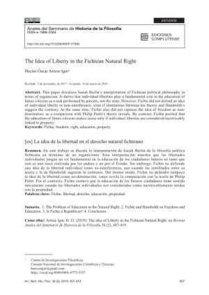 The Idea of Liberty in the Fichtean Natural Right