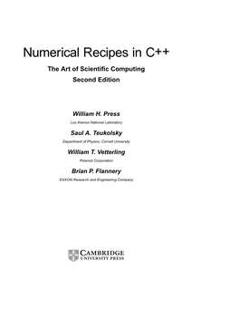 Numerical Recipes in C++ the Art of Scientiﬁc Computing Second Edition