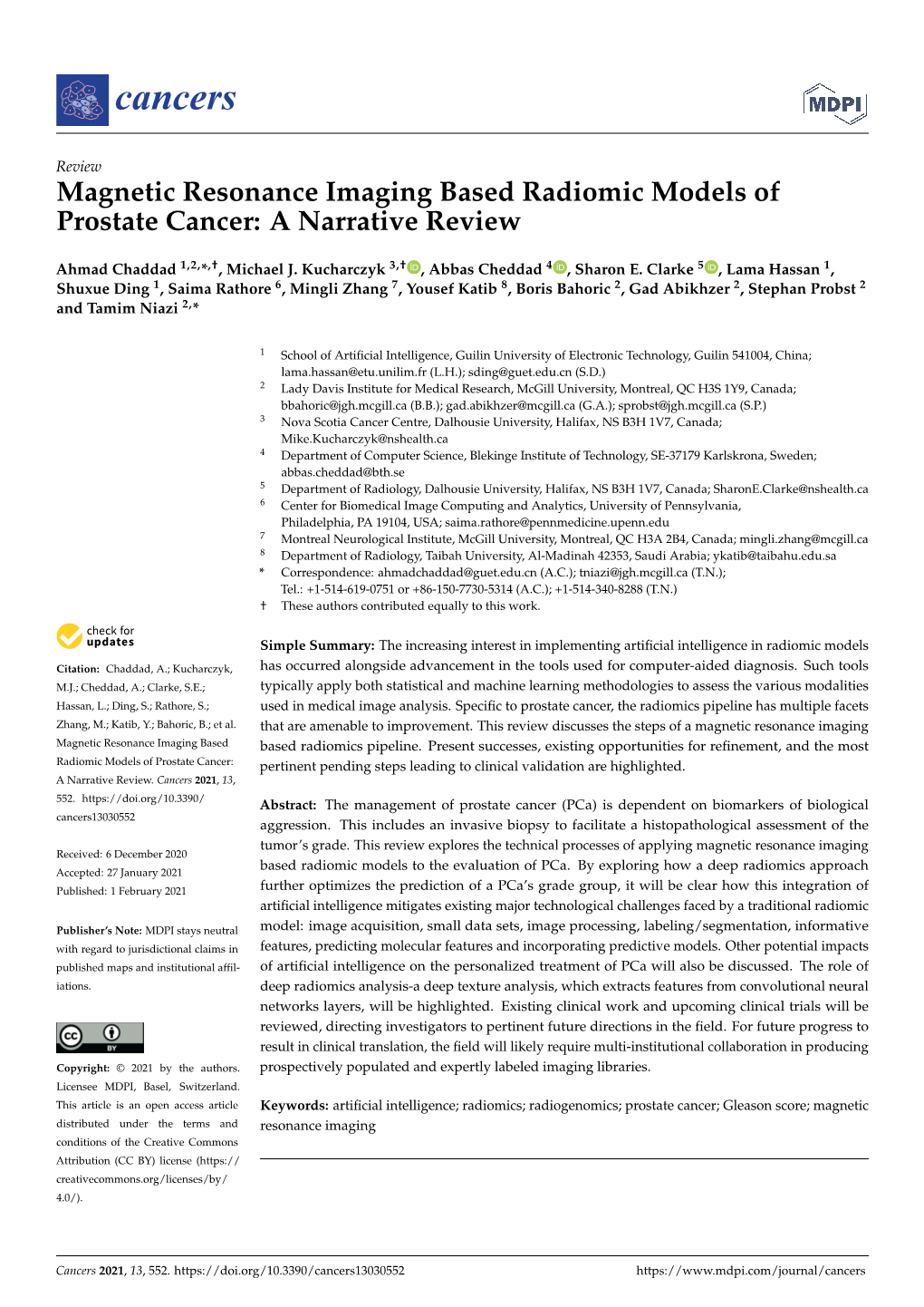 Magnetic Resonance Imaging Based Radiomic Models of Prostate Cancer: a Narrative Review