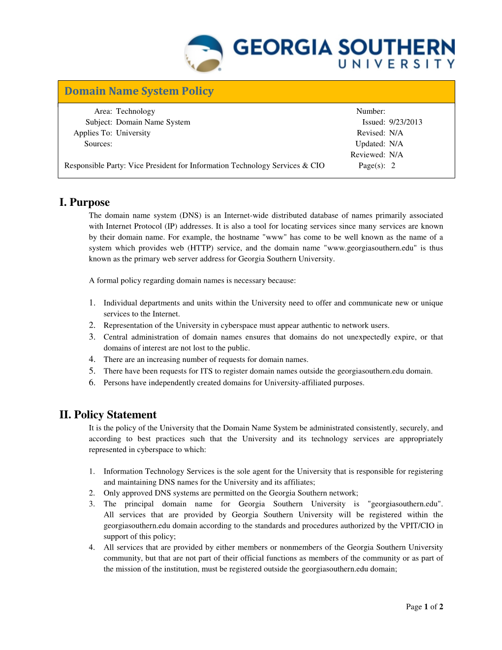 Domain Name System Policy