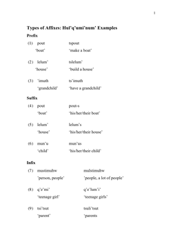 Types of Affixes: Hul'q'umi'num' Examples