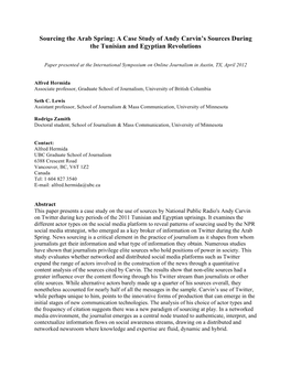 Sourcing the Arab Spring: a Case Study of Andy Carvin's Sources During the Tunisian and Egyptian Revolutions