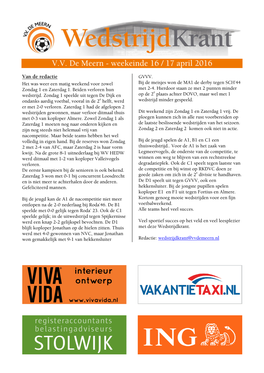 V.V. De Meern - Weekeinde 16 / 17 April 2016