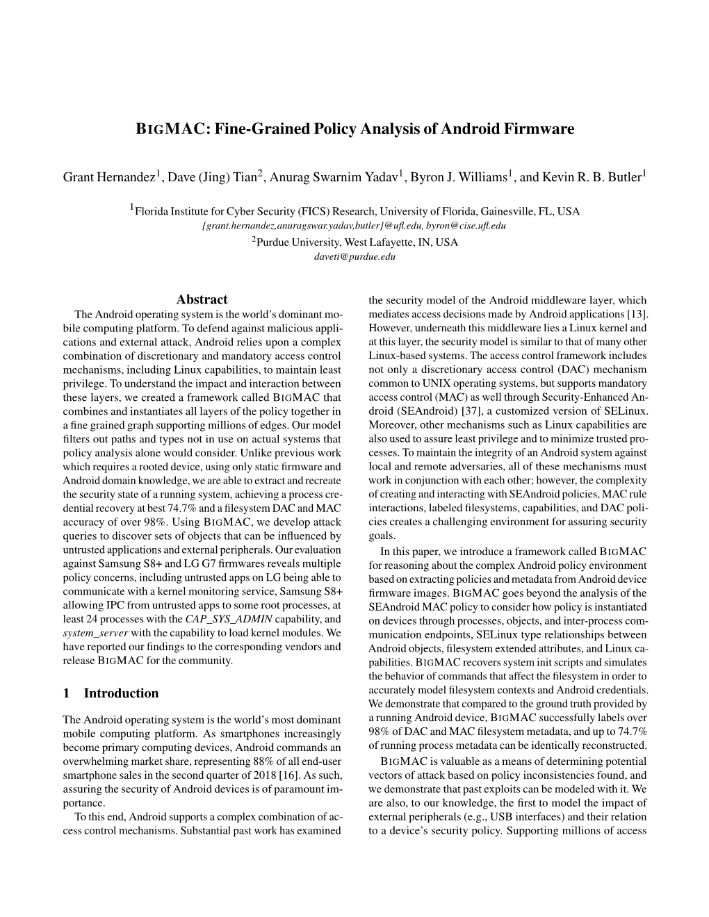 BIGMAC: Fine-Grained Policy Analysis of Android Firmware