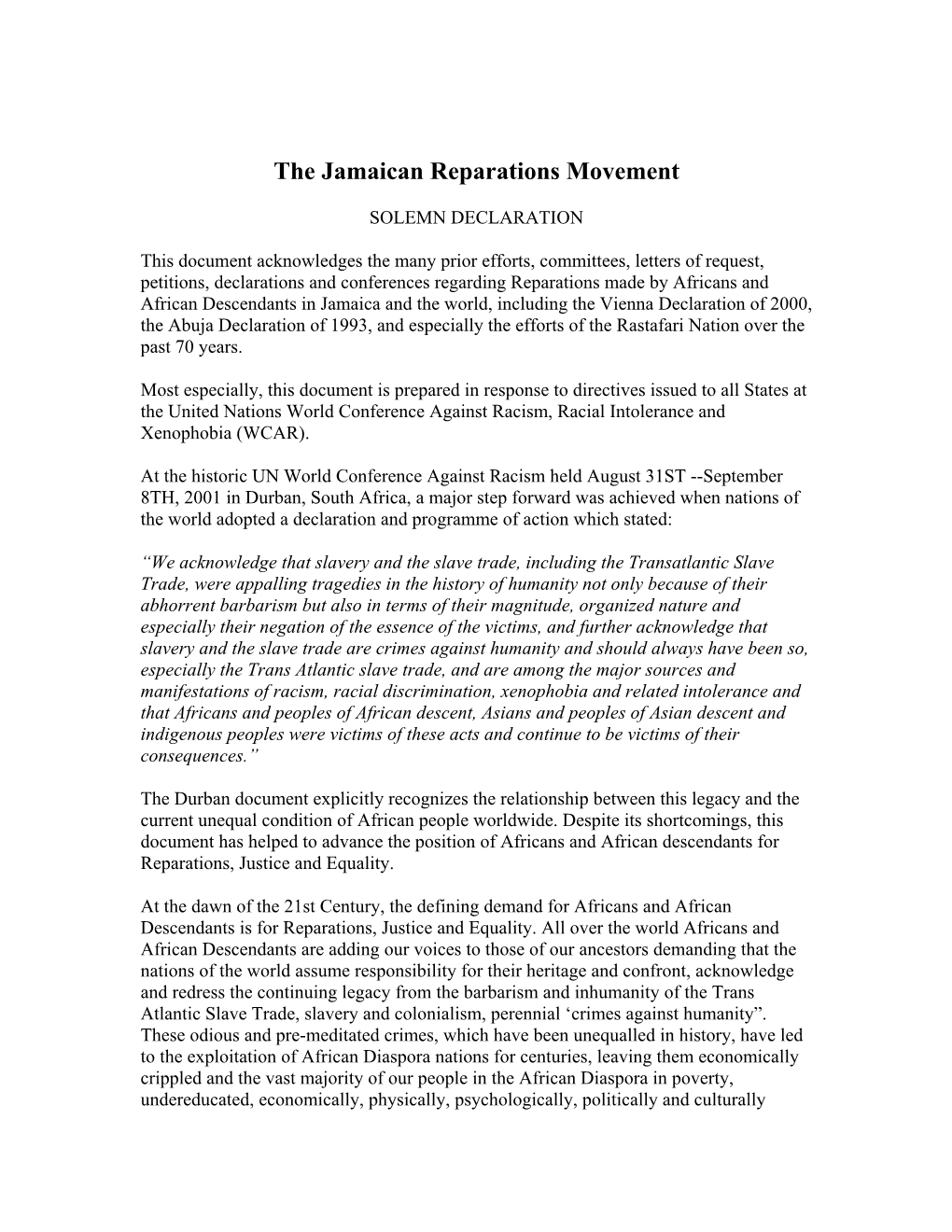 The Jamaican Reparations Movement