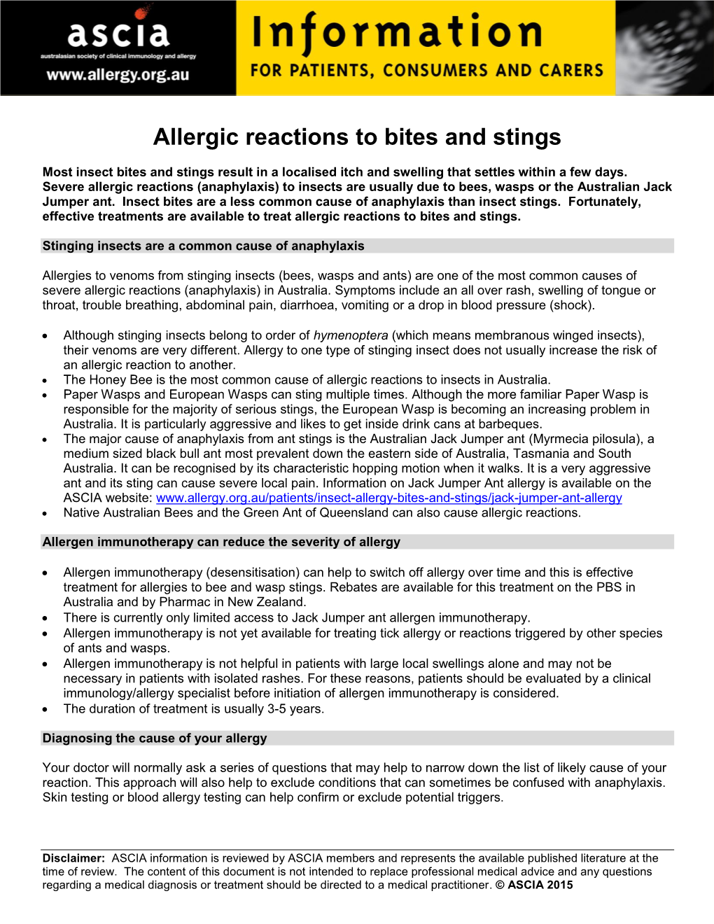 Allergic Reactions to Bites and Stings