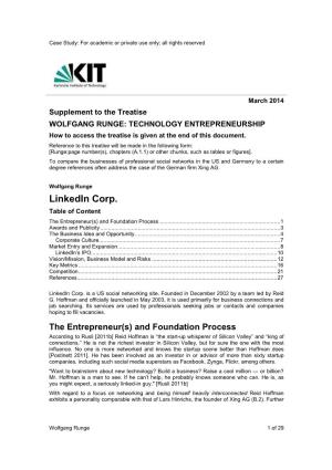 Linkedin Corp. Table of Content the Entrepreneur(S) and Foundation Process