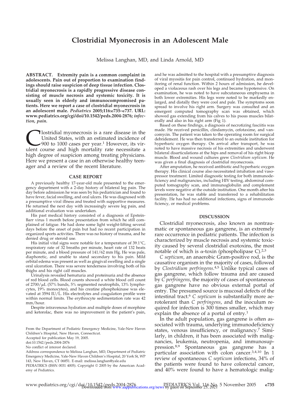 Clostridial Myonecrosis in an Adolescent Male