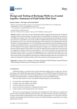 Design and Testing of Recharge Wells in a Coastal Aquifer: Summary of Field Scale Pilot Tests