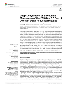 Deep Dehydration As a Plausible Mechanism of the 2013 Mw 8.3 Sea of Okhotsk Deep-Focus Earthquake