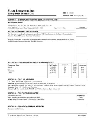 Safety Data Sheet (SDS) SDS #: 538.00 Revision Date: January 16, 2014