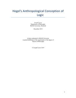 Hegel's Anthropological Conception of Logic