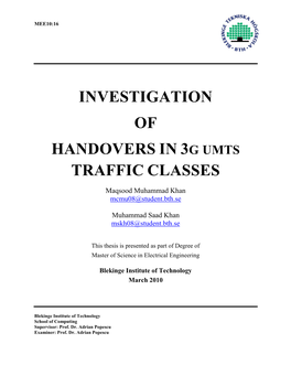Investigation of Handovers in 3G Umts Traffic Classes