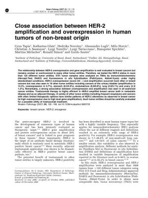 Close Association Between HER-2 Amplification and Overexpression in Human Tumors of Non-Breast Origin