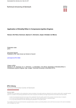 Application of Dimethyl Ether in Compression Ignition Engines