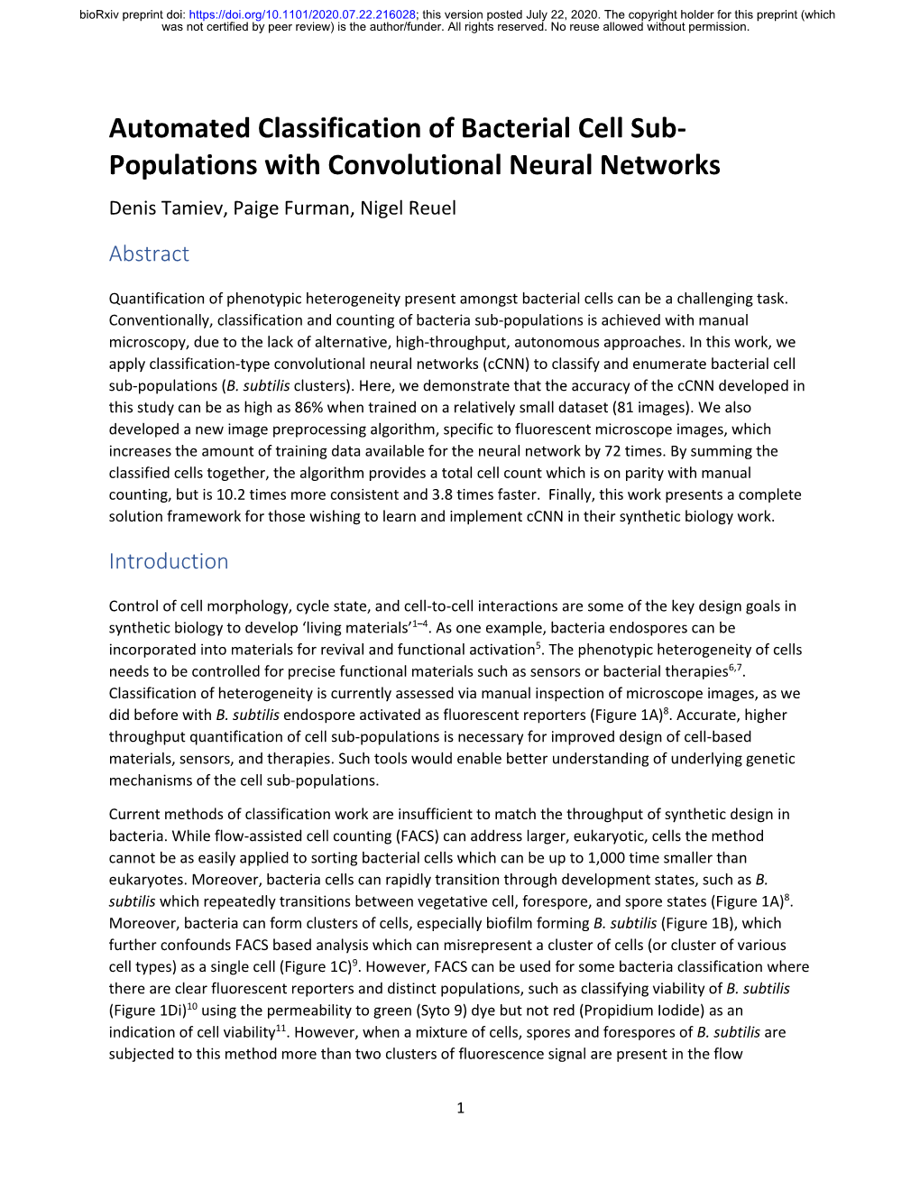 Automated Classification of Bacterial Cell Sub-Populations With