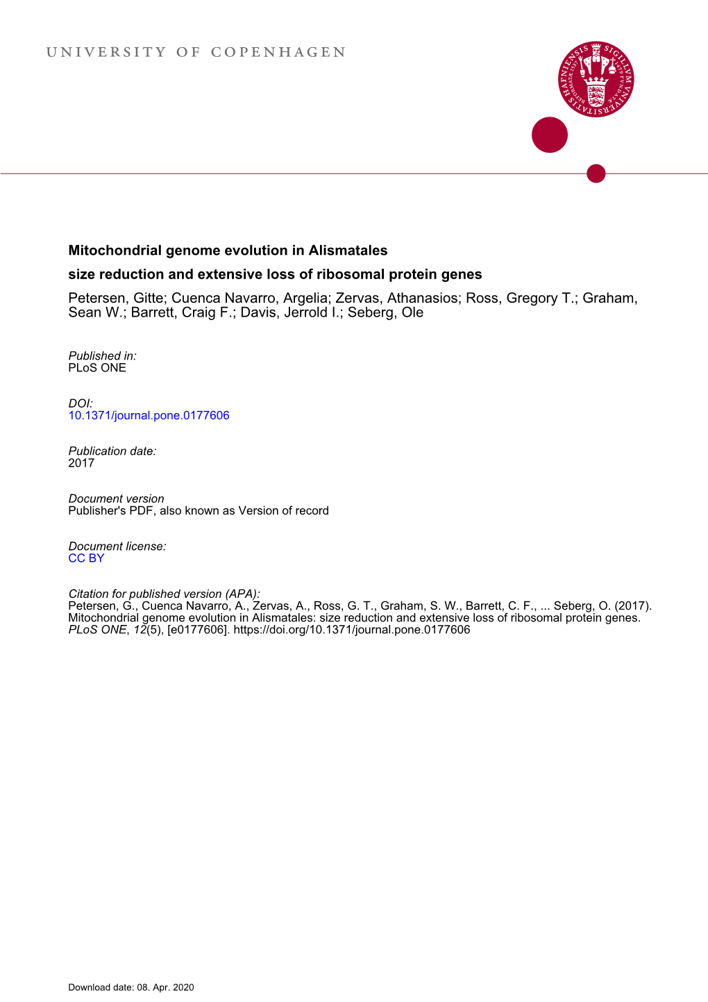 Mitochondrial Genome Evolution in Alismatales