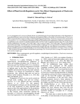 Effect of Plant Growth Regulators on in Vitro Direct Organogenesis of Paulownia Tomentosa Plant