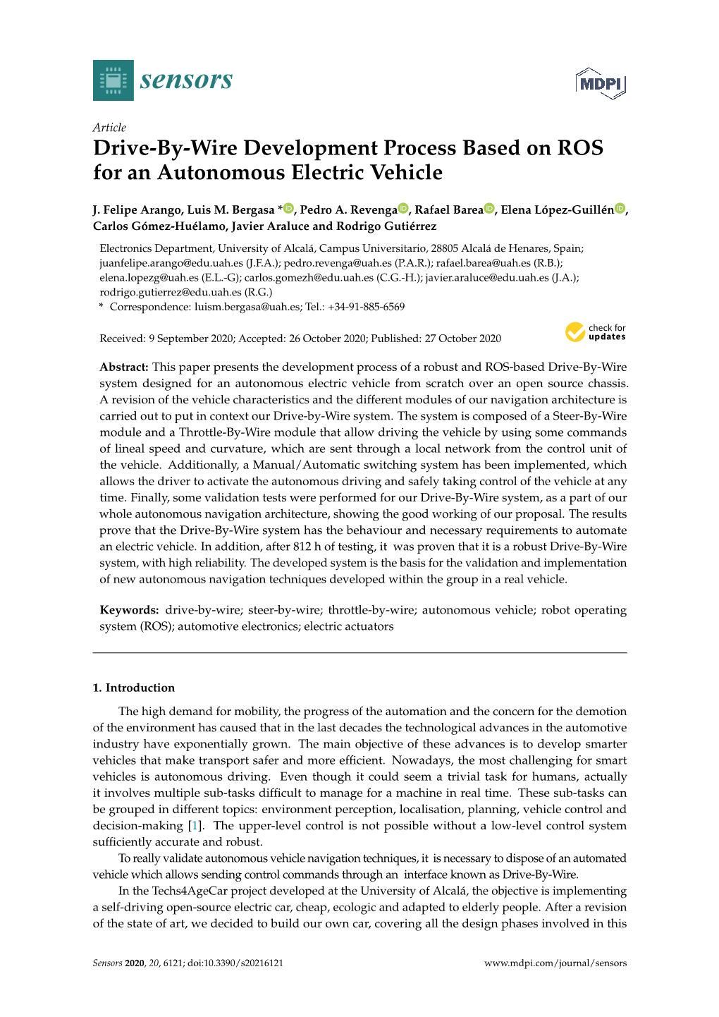 Drive-By-Wire Development Process Based on ROS for an Autonomous Electric Vehicle