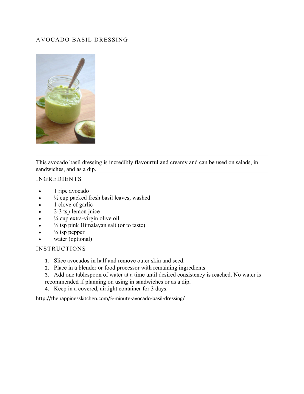 Avocado Basil Dressing