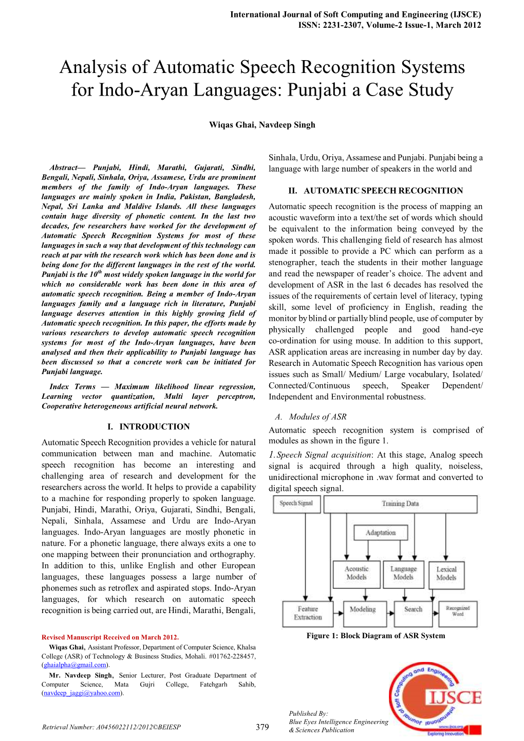 Analysis of Automatic Speech Recognition Systems for Indo-Aryan Languages: Punjabi a Case Study