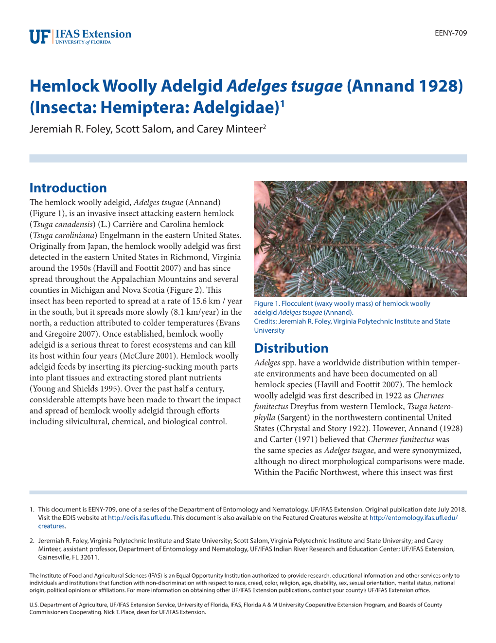 Hemlock Woolly Adelgid Adelges Tsugae (Annand 1928) (Insecta: Hemiptera: Adelgidae)1 Jeremiah R