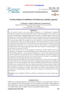 Toxicity Studies of Antibiotics in Earthworm, Eudrilus Eugeniae