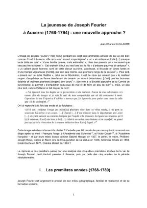 La Jeunesse De Joseph Fourier À Auxerre (1768-1794) : Une Nouvelle Approche ?