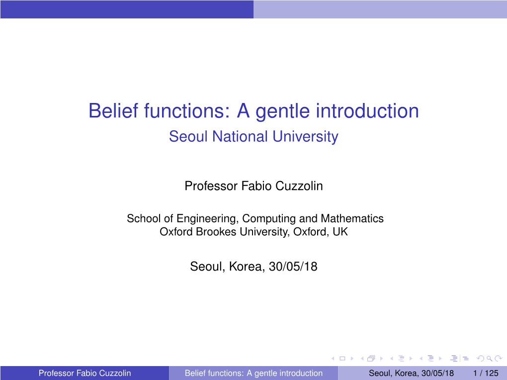 Belief Functions: a Gentle Introduction Seoul National University