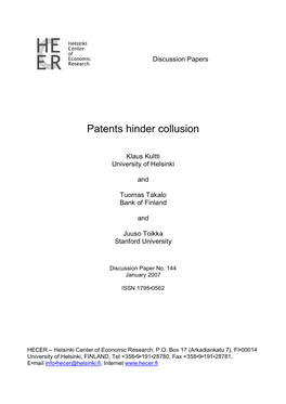 Patents Hinder Collusion