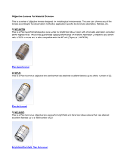 Objective Lenses for Material Science