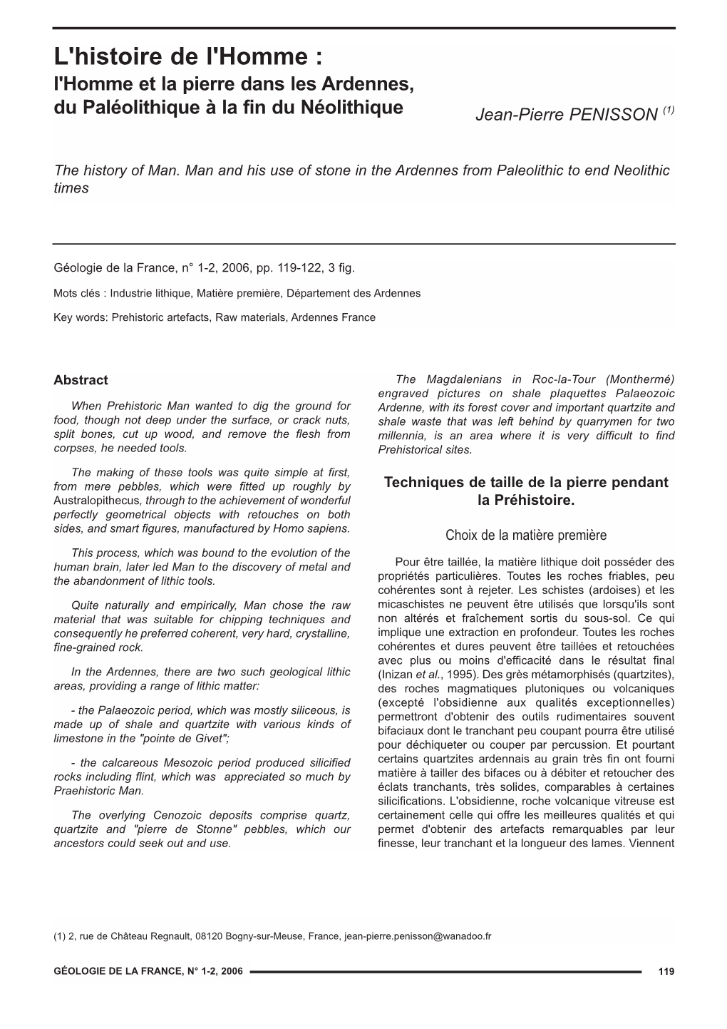 L'homme Et La Pierre Dans Les Ardennes, Du Paléolithique À La Fin Du Néolithique Jean-Pierre PENISSON (1)