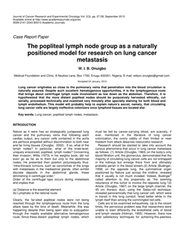 The Popliteal Lymph Node Group As a Naturally Positioned Model for Research on Lung Cancer Metastasis