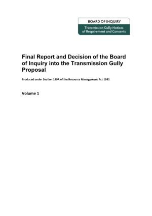 Final Report and Decision of the Board of Inquiry Into the Transmission Gully Proposal
