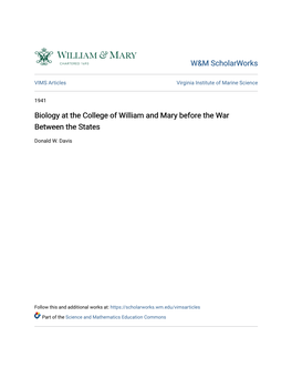 Biology at the College of William and Mary Before the War Between the States