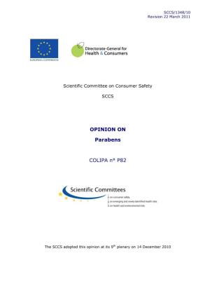 Opinion of the Scientific Committee on Consumer Safety on Parabens (P82)