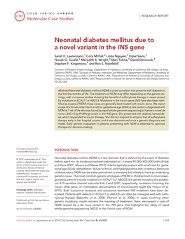 Neonatal Diabetes Mellitus Due to a Novel Variant in the INS Gene