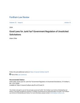 Good Laws for Junk Fax? Government Regulation of Unsolicited Solicitations