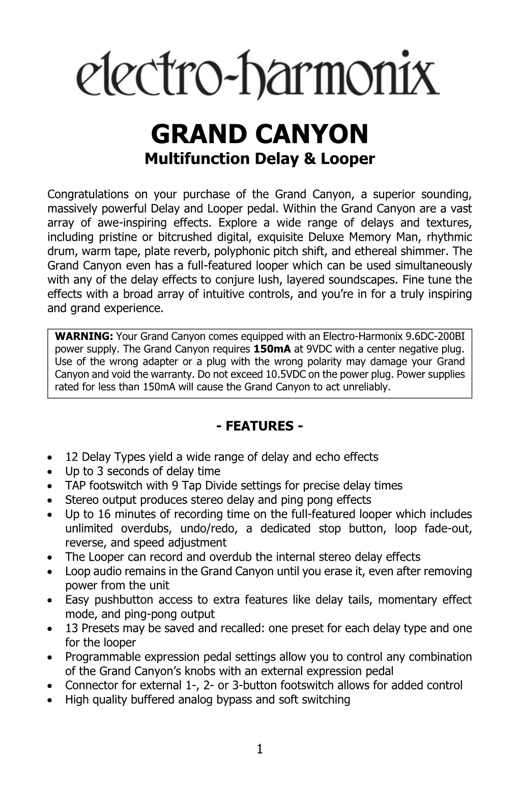 GRAND CANYON Multifunction Delay & Looper