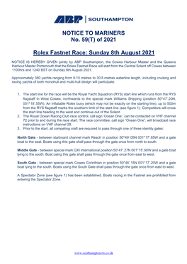 Of 2021 Rolex Fastnet Race