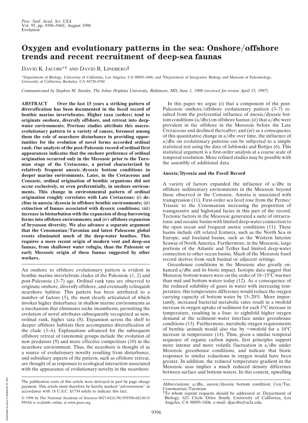 Oxygen and Evolutionary Patterns in the Sea: Onshore/Offshore Trends