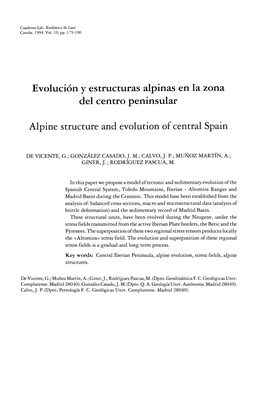 Evolución Y Estructuras Alpinas En La Zona Del Centro Peninsular Alpine