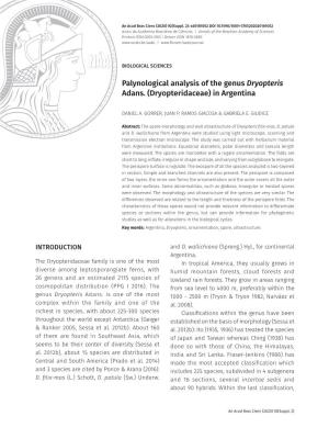 Palynological Analysis of the Genus Dryopteris Adans