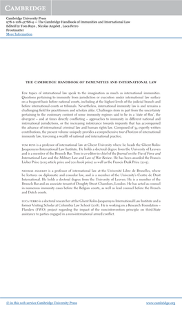 The Cambridge Handbook of Immunities and International Law Edited by Tom Ruys , Nicolas Angelet , Luca Ferro Frontmatter More Information I