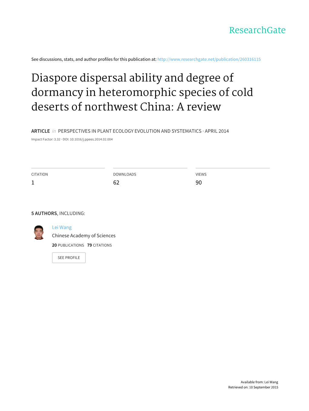 Diaspore Dispersal Ability and Degree of Dormancy in Heteromorphic Species of Cold Deserts of Northwest China: a Review