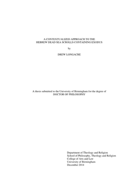 A Contextualized Approach to the Hebrew Dead Sea Scrolls Containing Exodus