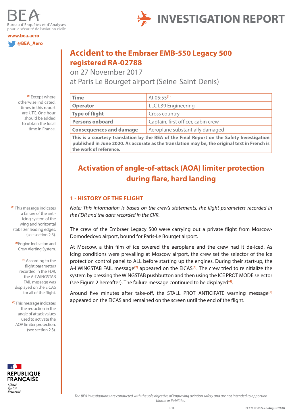 Activation of Angle-Of-Attack (AOA) Limiter Protection During Flare, Hard Landing