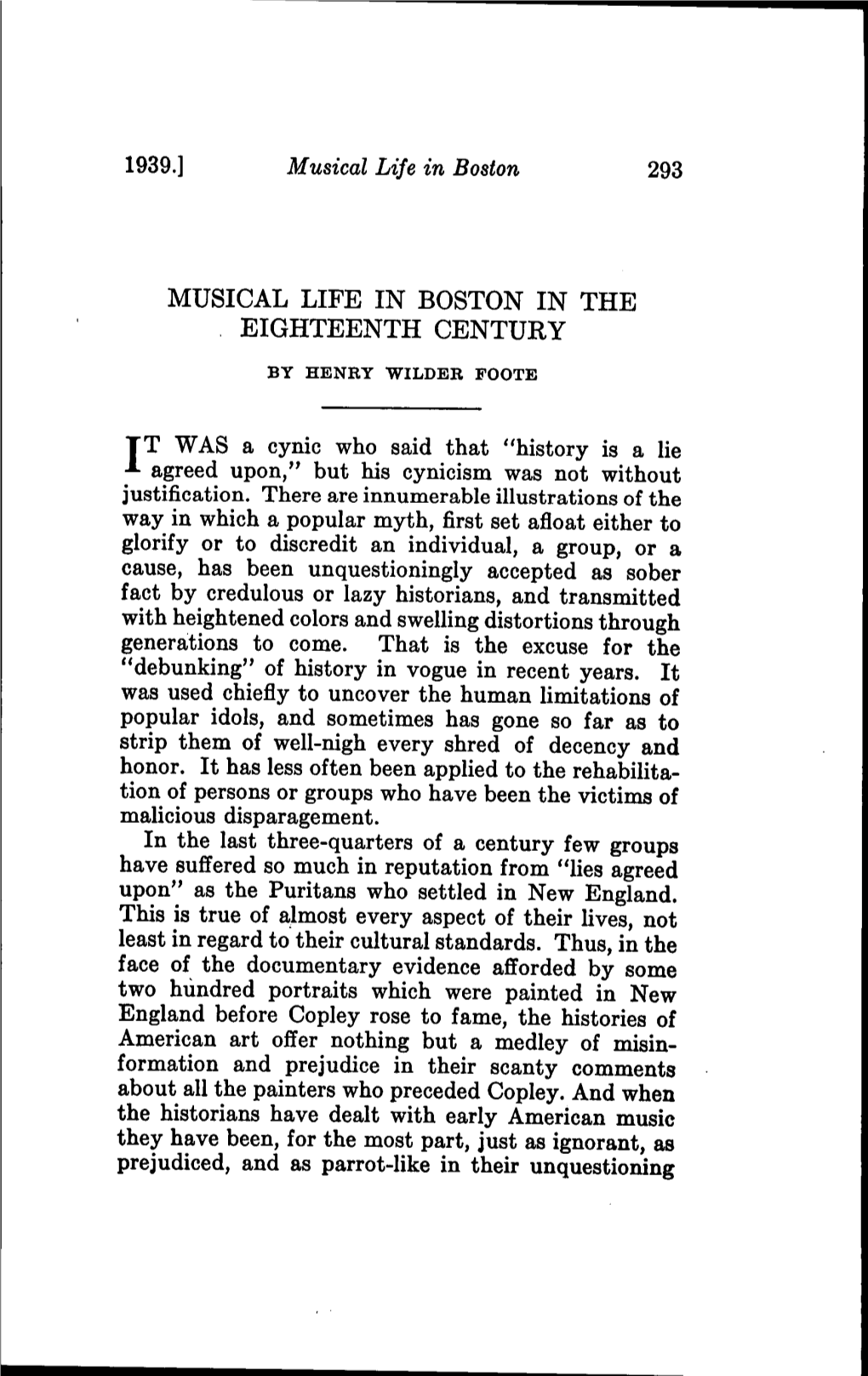 Musical Life in Boston in the Eighteenth Century